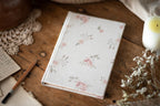 Carnet en lin – Blanc fleurs roses - Atelier Pastourelle